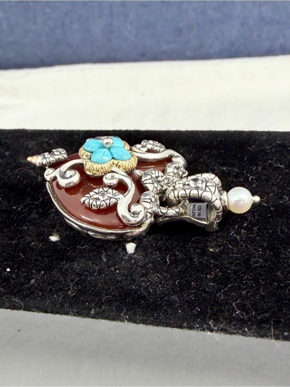 BARBARA BIXBY Sterling Silver 18K Yellow Gold Carnellian Turquoise Heart Pendant - Picture 4 of 13